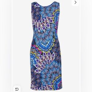 JOSEPH RIBKOFF Blue & Colourful Pecock Sequined Jersey Dress US Size 8